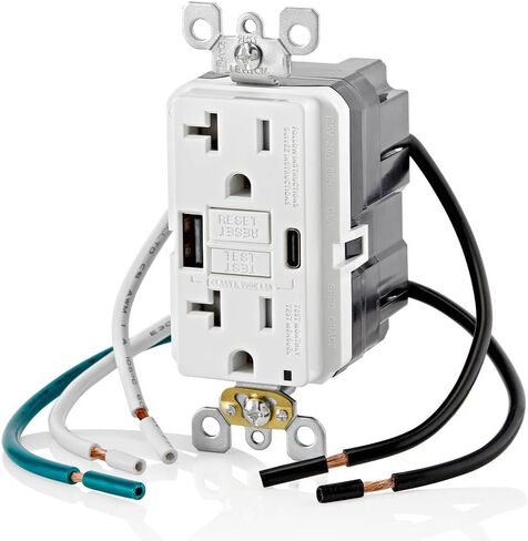 Leviton GUAC2-W 20A SmartlockPro Self-Test GFCI Combination with Type A & Type-C USB In-Wall, USB Charger for Smartphones and Tablets in Saudi Arabia