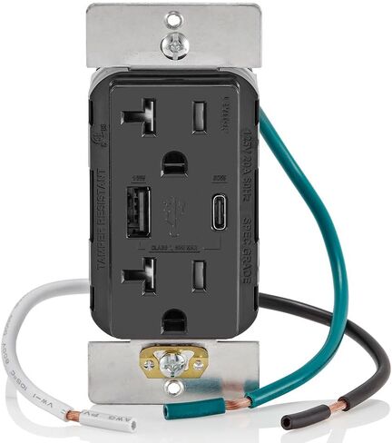 Leviton GUAC2-W 20A SmartlockPro Self-Test GFCI Combination with Type A & Type-C USB In-Wall, USB Charger for Smartphones and Tablets in Saudi Arabia