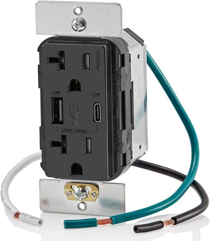 Leviton GUAC2-W 20A SmartlockPro Self-Test GFCI Combination with Type A & Type-C USB In-Wall, USB Charger for Smartphones and Tablets in Saudi Arabia