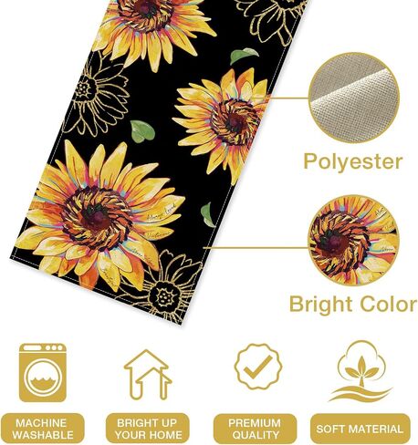 Seliem Spring Summer Sunflower Table Runner, Floral Flower Leaves Fall Autumn Black Kitchen Dining Table Decor, Seasonal Home Decoration Indoor Outdoor Party Supply 13 x 72 Inches in Saudi Arabia