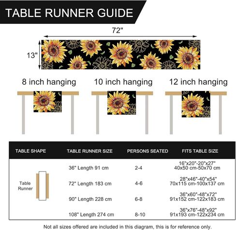 Seliem Spring Summer Sunflower Table Runner, Floral Flower Leaves Fall Autumn Black Kitchen Dining Table Decor, Seasonal Home Decoration Indoor Outdoor Party Supply 13 x 72 Inches in Saudi Arabia