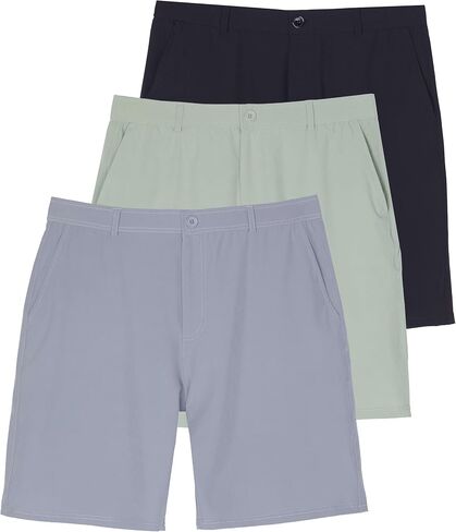 Real Essentials 3 Pack: Mens 9" Golf Shorts Pockets - Flat Front Casual Work Workout Active Hiking Sport in Saudi Arabia