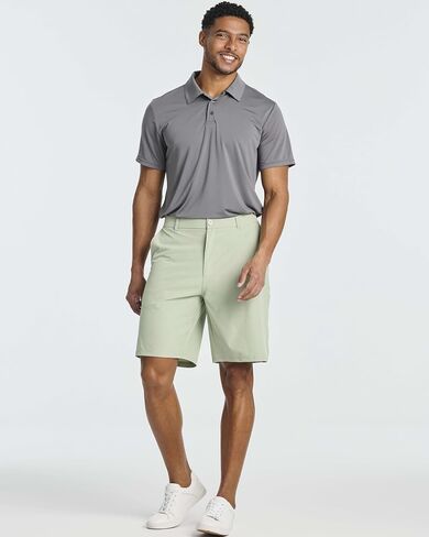 Real Essentials 3 Pack: Mens 9" Golf Shorts Pockets - Flat Front Casual Work Workout Active Hiking Sport in Saudi Arabia