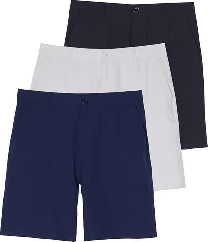 Real Essentials 3 Pack: Mens 9" Golf Shorts Pockets - Flat Front Casual Work Workout Active Hiking Sport in Saudi Arabia