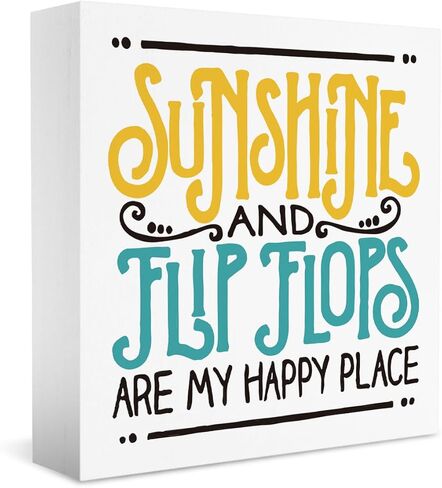 Summer Decor, Summer Decorations for Home Office, Summer Decorations, Summer Sign, Sunshine and Flip Flops Are My Happy Place Sign, Summer Office Desk Decor 5 X 5 Inch in Saudi Arabia