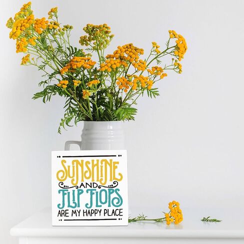 Summer Decor, Summer Decorations for Home Office, Summer Decorations, Summer Sign, Sunshine and Flip Flops Are My Happy Place Sign, Summer Office Desk Decor 5 X 5 Inch in Saudi Arabia