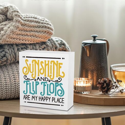 Summer Decor, Summer Decorations for Home Office, Summer Decorations, Summer Sign, Sunshine and Flip Flops Are My Happy Place Sign, Summer Office Desk Decor 5 X 5 Inch in Saudi Arabia