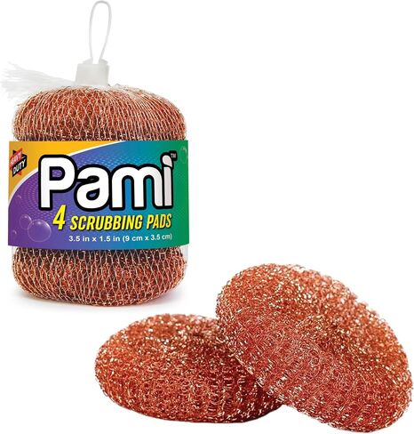 PAMI Heavy-Duty Copper Scrubbing Pads - Copper Wool Pad Dish Scrubbers for Dirt, Grease & Grime- Metal Scrubber Sponges for Kitchen & Bathroom- Copper Scouring Pads for Pots & Pans (4) in Saudi Arabia
