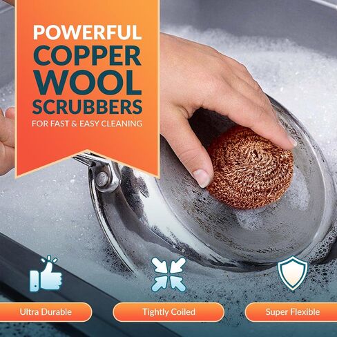 PAMI Heavy-Duty Copper Scrubbing Pads - Copper Wool Pad Dish Scrubbers for Dirt, Grease & Grime- Metal Scrubber Sponges for Kitchen & Bathroom- Copper Scouring Pads for Pots & Pans (4) in Saudi Arabia