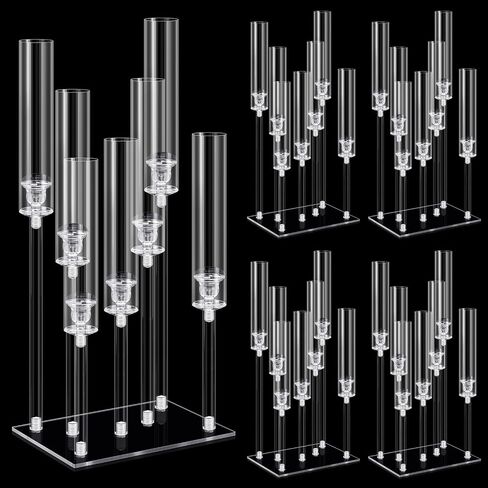 Hushee 4 Sets 7 Arm Candelabra Candle Holder Acrylic Candelabra Centerpieces for Table Clear Candlesticks Holder Crystal Candle Holders for Dinner Party Tables Fireplace Decoration Fit 0.87 LED Candle in Saudi Arabia