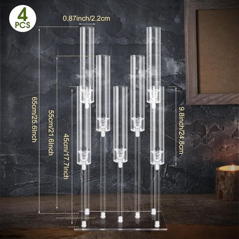 Hushee 4 Sets 7 Arm Candelabra Candle Holder Acrylic Candelabra Centerpieces for Table Clear Candlesticks Holder Crystal Candle Holders for Dinner Party Tables Fireplace Decoration Fit 0.87 LED Candle in Saudi Arabia