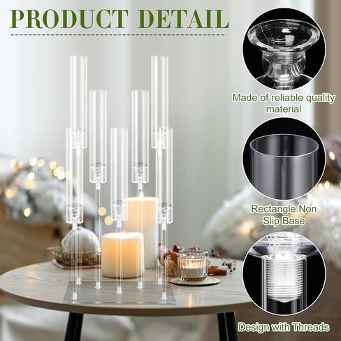 Hushee 4 Sets 7 Arm Candelabra Candle Holder Acrylic Candelabra Centerpieces for Table Clear Candlesticks Holder Crystal Candle Holders for Dinner Party Tables Fireplace Decoration Fit 0.87 LED Candle in Saudi Arabia
