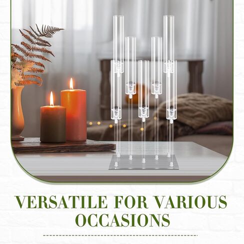 Hushee 4 Sets 7 Arm Candelabra Candle Holder Acrylic Candelabra Centerpieces for Table Clear Candlesticks Holder Crystal Candle Holders for Dinner Party Tables Fireplace Decoration Fit 0.87 LED Candle in Saudi Arabia