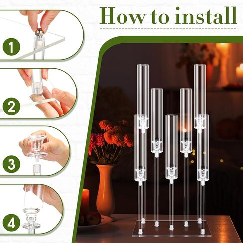 Hushee 4 Sets 7 Arm Candelabra Candle Holder Acrylic Candelabra Centerpieces for Table Clear Candlesticks Holder Crystal Candle Holders for Dinner Party Tables Fireplace Decoration Fit 0.87 LED Candle in Saudi Arabia