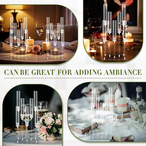 Hushee 4 Sets 7 Arm Candelabra Candle Holder Acrylic Candelabra Centerpieces for Table Clear Candlesticks Holder Crystal Candle Holders for Dinner Party Tables Fireplace Decoration Fit 0.87 LED Candle in Saudi Arabia