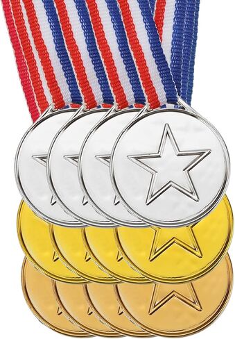 PATIKIL 1.5" Mini Gold Silver Bronze Award Medals, 12 Pack Plastic Winner Medals 1st/2nd/3rd Place Prizes with Ribbon for Games Sports Competitions Party in Saudi Arabia