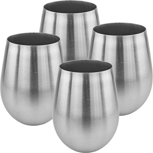 Southern Homewares Stainless Steel Stemless Wine Glass 18oz 18/8 Stainless Shatterproof Metal Unbreakable Vino Cup Set of 4 in Kuwait
