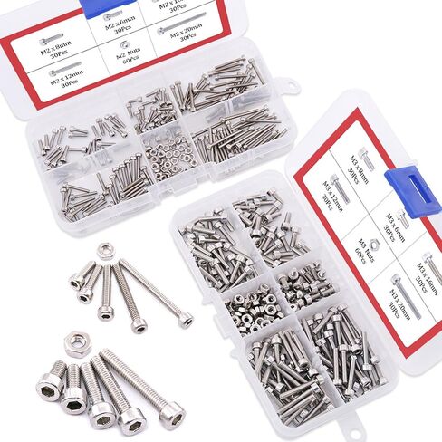 Hilitchi 420pcs M2 M3 Stainless Steel Hex Socket Head Cap Screws Nuts Assortment Kit with Box (304 Stainless Steel) in Saudi Arabia