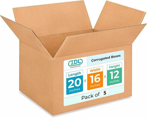 صناديق متحركة مموجة متوسطة الحجم من IDL مقاس 20 بوصة طول × 16 بوصة عرض × 12 بوصة ارتفاع - الاختيار الأمثل لصناديق التعبئة القوية للنقل أو النقل - صناديق مموجة بنية قابلة لإعادة التدوير للتغليف (عبوة من 5 قطع) in Kuwait