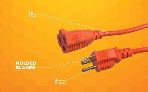 Southwire 2309SW8803 16/3 Vinyl Outdoor Extension Cord, Weather Resistant Flexible Vinyl Jacket, 3- Pronged, 100-Foot Extension Cord, 10 AMP, 1250 Watts, Orange in Saudi Arabia