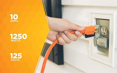 Southwire 2309SW8803 16/3 Vinyl Outdoor Extension Cord, Weather Resistant Flexible Vinyl Jacket, 3- Pronged, 100-Foot Extension Cord, 10 AMP, 1250 Watts, Orange in Saudi Arabia