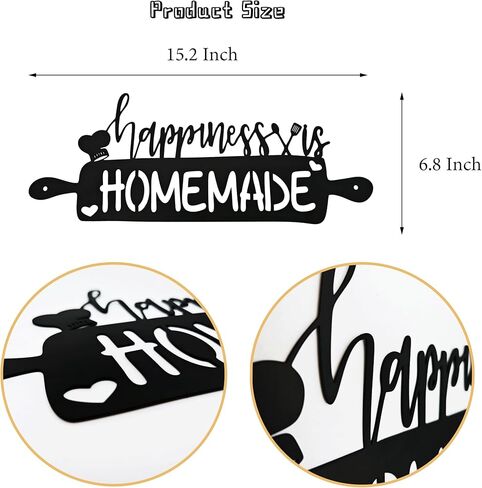 السعادة هي علامات المطبخ محلية الصنع، ديكور جدار المطبخ المعدني، ديكورات المطبخ للجدار، ديكور المطبخ الريفي علامة ديكور مزرعة معدنية لغرفة الطعام المطبخ، 15.1 × 6.9 بوصة in Kuwait