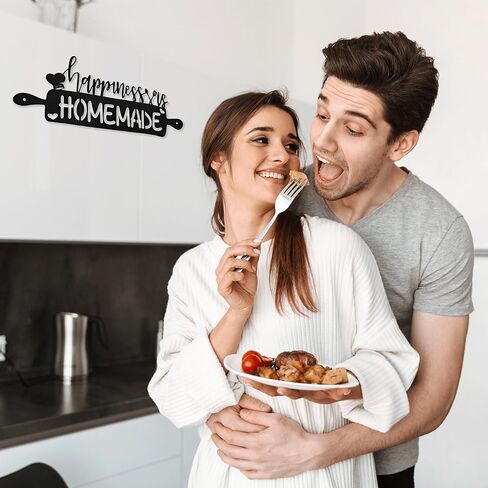 السعادة هي علامات المطبخ محلية الصنع، ديكور جدار المطبخ المعدني، ديكورات المطبخ للجدار، ديكور المطبخ الريفي علامة ديكور مزرعة معدنية لغرفة الطعام المطبخ، 15.1 × 6.9 بوصة in Kuwait