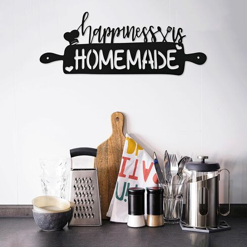 السعادة هي علامات المطبخ محلية الصنع، ديكور جدار المطبخ المعدني، ديكورات المطبخ للجدار، ديكور المطبخ الريفي علامة ديكور مزرعة معدنية لغرفة الطعام المطبخ، 15.1 × 6.9 بوصة in Kuwait