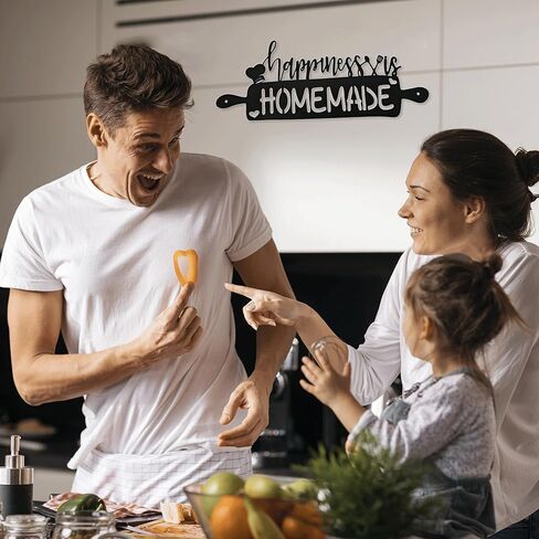 السعادة هي علامات المطبخ محلية الصنع، ديكور جدار المطبخ المعدني، ديكورات المطبخ للجدار، ديكور المطبخ الريفي علامة ديكور مزرعة معدنية لغرفة الطعام المطبخ، 15.1 × 6.9 بوصة in Kuwait