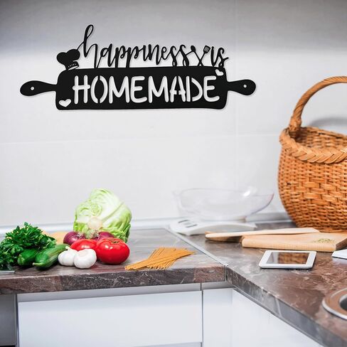 السعادة هي علامات المطبخ محلية الصنع، ديكور جدار المطبخ المعدني، ديكورات المطبخ للجدار، ديكور المطبخ الريفي علامة ديكور مزرعة معدنية لغرفة الطعام المطبخ، 15.1 × 6.9 بوصة in Kuwait