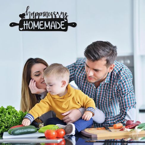 السعادة هي علامات المطبخ محلية الصنع، ديكور جدار المطبخ المعدني، ديكورات المطبخ للجدار، ديكور المطبخ الريفي علامة ديكور مزرعة معدنية لغرفة الطعام المطبخ، 15.1 × 6.9 بوصة in Kuwait