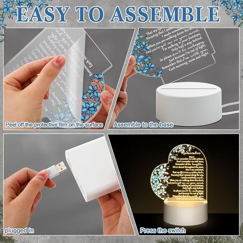 هدية تذكارية ضوء الليل واضح كريستال أكريليك القلب هدايا التعاطف علامة LED ضوء ذكرى الفجيعة هدية ديكور تعزية لفقدان أحد أفراد أسرته (الأزرق لا تنساني لا نمط زهرة) in Saudi Arabia