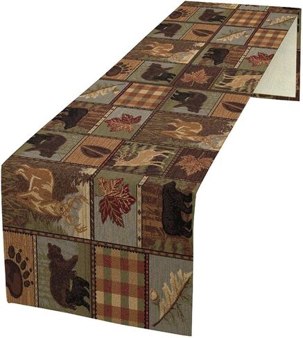 Rustic Moose Deer Bear Table Runner, Retro Vintage Bear Cottage Country Style Cabin Farmhouse Dinner Runner for Home Kitchen Dining Table Decoration 13"x36" in Saudi Arabia