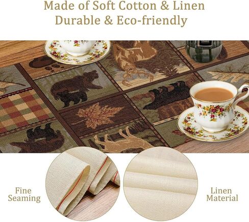 Rustic Moose Deer Bear Table Runner, Retro Vintage Bear Cottage Country Style Cabin Farmhouse Dinner Runner for Home Kitchen Dining Table Decoration 13"x36" in Saudi Arabia