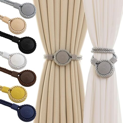 Curtain Tiebacks Magnetic Rope Curtain Tie Backs for Curtains 2 Pack Handmade Outdoor Window Curtain Holdbacks for Drapes, Grey in Saudi Arabia