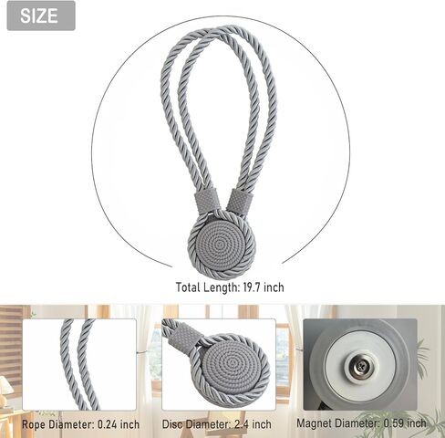 Curtain Tiebacks Magnetic Rope Curtain Tie Backs for Curtains 2 Pack Handmade Outdoor Window Curtain Holdbacks for Drapes, Grey in Saudi Arabia