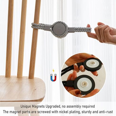 Curtain Tiebacks Magnetic Rope Curtain Tie Backs for Curtains 2 Pack Handmade Outdoor Window Curtain Holdbacks for Drapes, Grey in Saudi Arabia