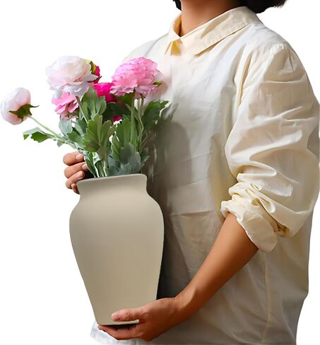 Ceramic Black Vase Home Decor, 9 Inch Wide Mouth Pottery Vase, Vintage Farmhouse Vase Boho Neutral Decor, Terracotta Rustic Vase for Living Room, Entryway, Floor, Mantel Decoration in Kuwait