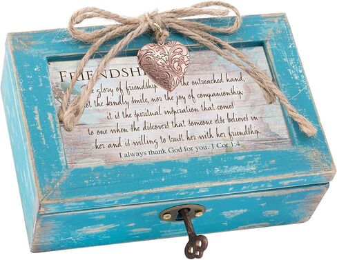 Cottage Garden Glory of Friendship Is Trust Teal Locket Petite Music Box Plays Amazing Grace in Saudi Arabia