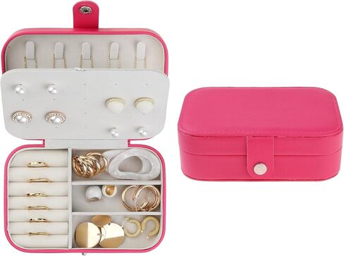 uxcell Travel Jewelry Box for Women, Teen Girl Gifts, Portable Leather Jewelry Organizer Case Storage Display Holder 16x11x5cm Rose Red in Saudi Arabia