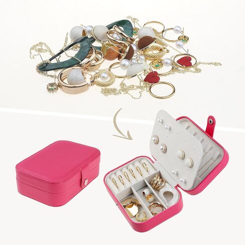 uxcell Travel Jewelry Box for Women, Teen Girl Gifts, Portable Leather Jewelry Organizer Case Storage Display Holder 16x11x5cm Rose Red in Saudi Arabia
