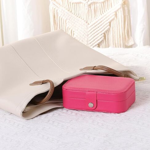 uxcell Travel Jewelry Box for Women, Teen Girl Gifts, Portable Leather Jewelry Organizer Case Storage Display Holder 16x11x5cm Rose Red in Saudi Arabia