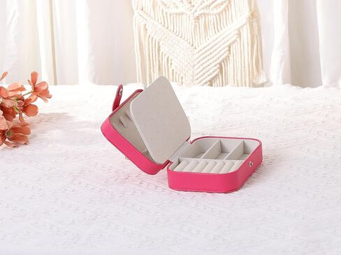 uxcell Travel Jewelry Box for Women, Teen Girl Gifts, Portable Leather Jewelry Organizer Case Storage Display Holder 16x11x5cm Rose Red in Saudi Arabia