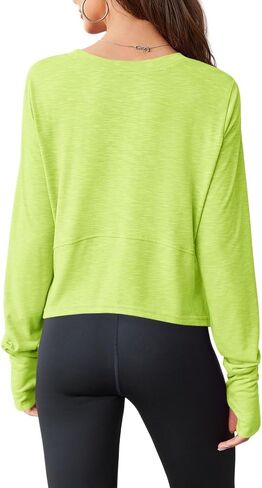 Aurgelmir Womens Long Sleeve Cropped Tops Loose Workout Athletic T-Shirts Flowy Sweatshirt for Yoga Tiered Hem Gym Tees in Saudi Arabia