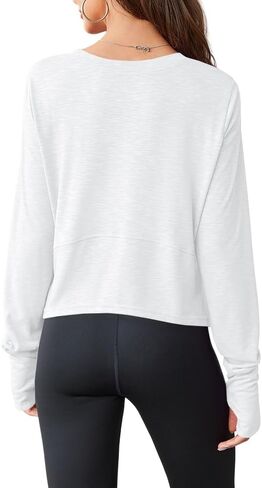 Aurgelmir Womens Long Sleeve Cropped Tops Loose Workout Athletic T-Shirts Flowy Sweatshirt for Yoga Tiered Hem Gym Tees in Saudi Arabia