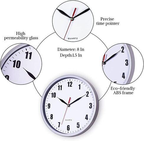 Silent Wall Clocks Battery Operated Wall Clock for Kids White Non-Ticking Easy to Read Wall Clock for Bathroom Kitchen Living Room Bedroom in 8 Inches in Kuwait