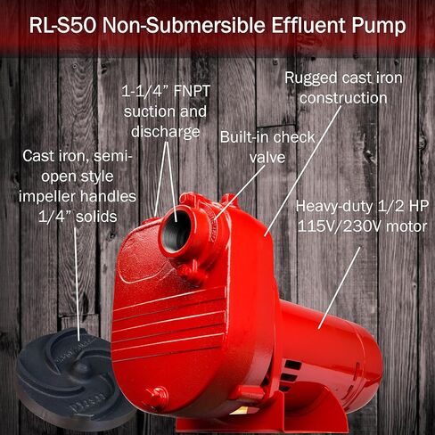 Red Lion RL-S50 115/230 Volt, 1/2 HP, 2940 GPH Self Priming Cast Iron Surface Effluent Pump, Red, 621810 in Saudi Arabia