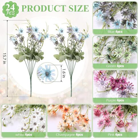 24 Pcs Faux Daisy Flowers Fake Wild Flowers Faux Wildflowers Artificial Wildflowers for Decoration Wild Flowers Artificial Spring Summer UV Resistant Floral Arrangements for Home Outdoor in Saudi Arabia