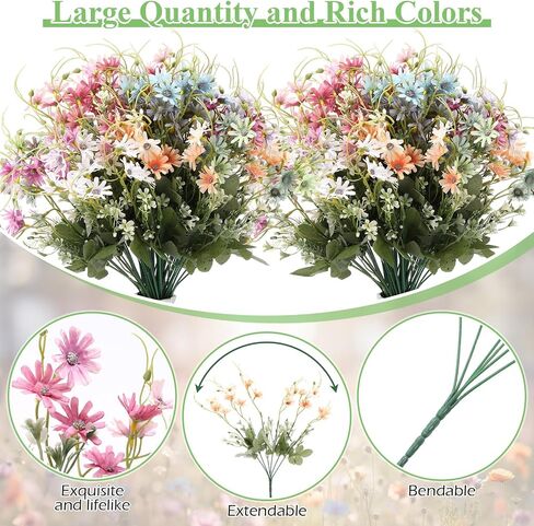 24 Pcs Faux Daisy Flowers Fake Wild Flowers Faux Wildflowers Artificial Wildflowers for Decoration Wild Flowers Artificial Spring Summer UV Resistant Floral Arrangements for Home Outdoor in Saudi Arabia