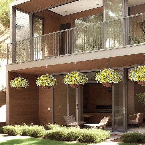 سلة معلقة من الزهور الاصطناعية لديكور الشرفة الخارجية لربيع وصيف، نباتات معلقة صناعية ترتيب أقحوان حريري في سلة زراعية مقاس 12 بوصة لساحة شرفة المنزل (أرجواني) in Kuwait